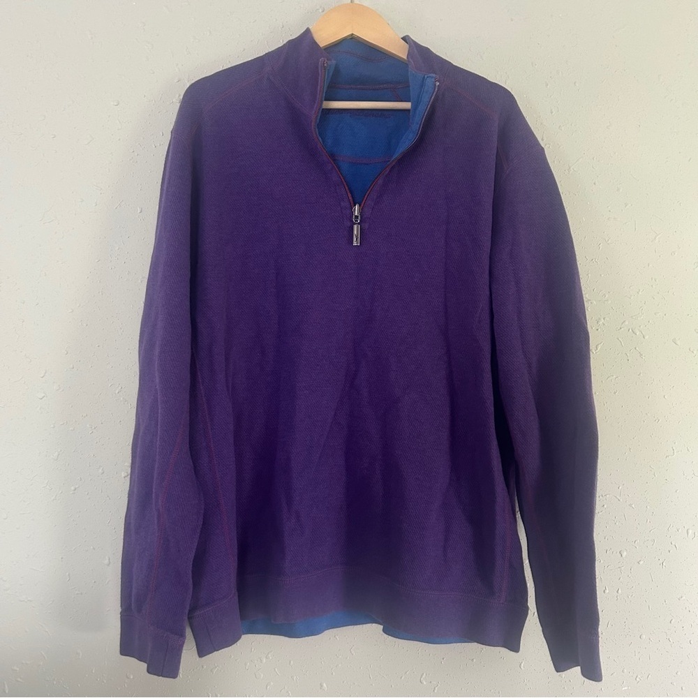 Tommy Bahama Purple Zip Up Sweater Classic Knit Design Large Casual Comfy